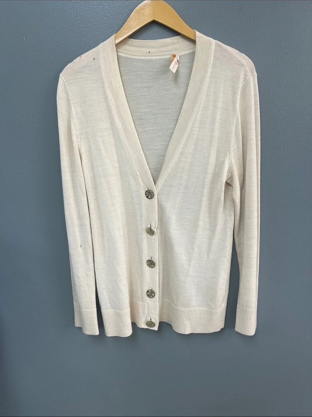 Tory Burch Cream V-Neck Button Front Cardigan